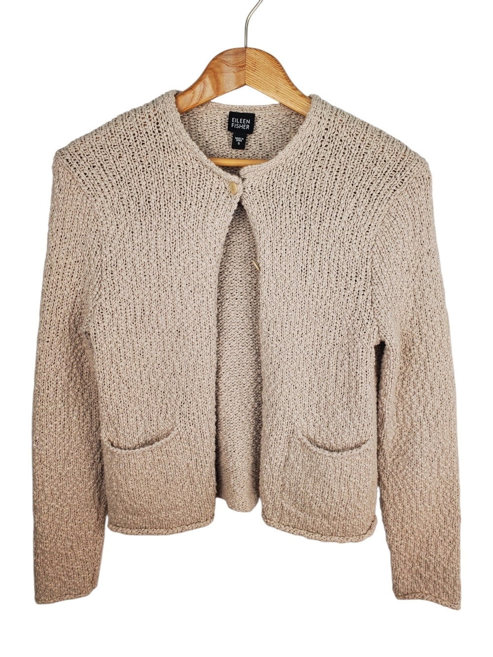 EILEEN FISHER Beige Textured Knit Cardigan SMALL. #251